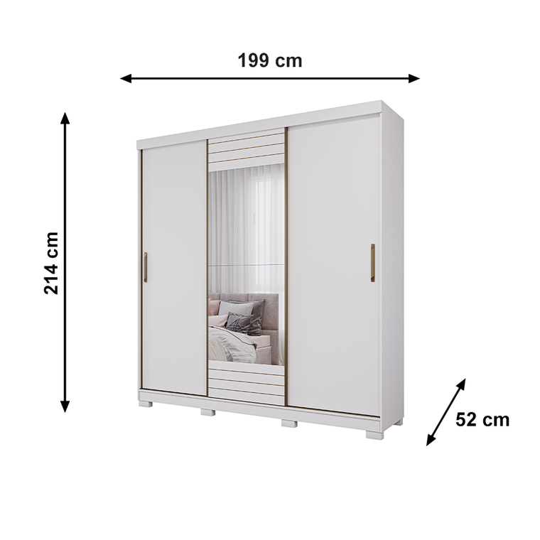 Roupeiro 3P Buzios Slide Glass Branco Panan