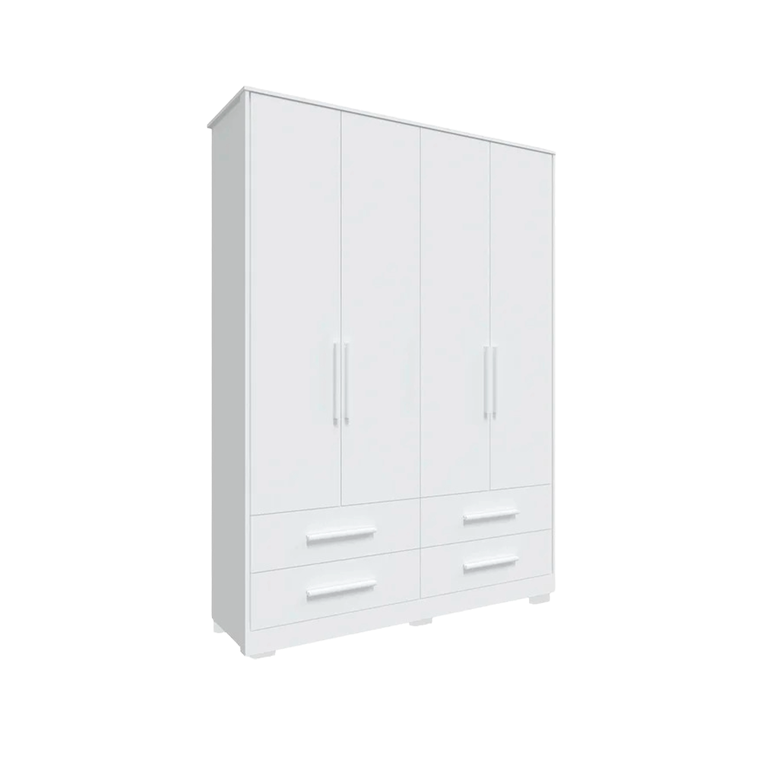 Roupeiro Charlo Lisa 4 Portas Branco Brilho Peroba 