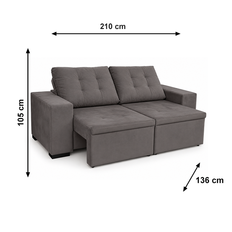 Sofa Viero Veludo Slim Chumbo J.A Estofados
