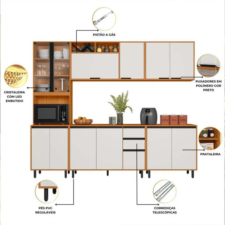 Cozinha 5PC Ravena Pan VDR 13PT 2GV Freijo Uv/Off Acetinado Poliman