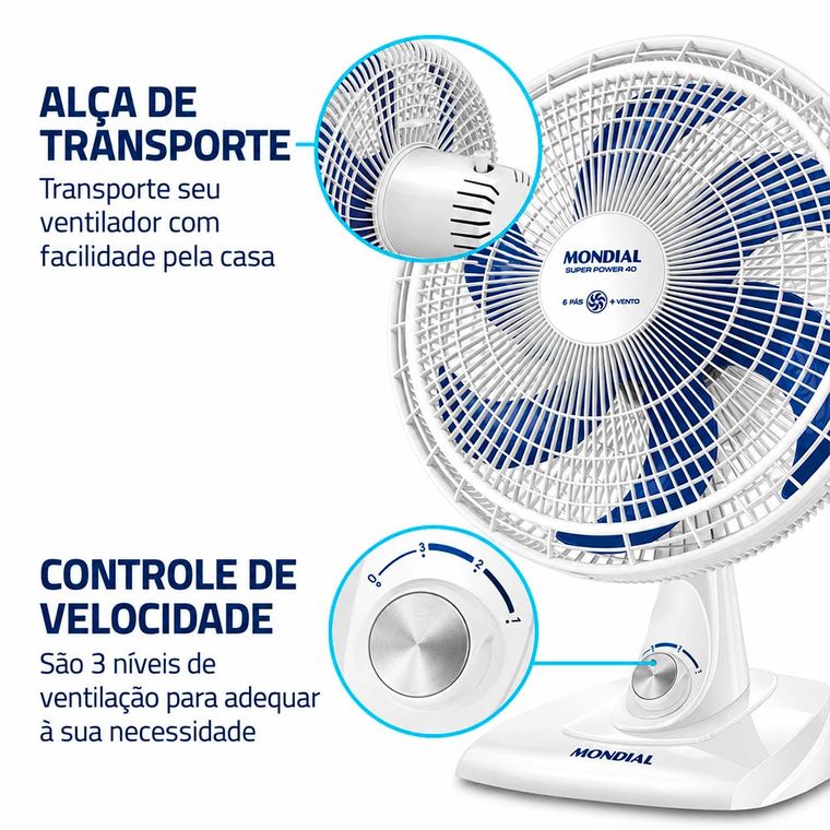 Ventilador 40CM 6P VSP-40 AP Super Power 220V Branco/Azul Mondial