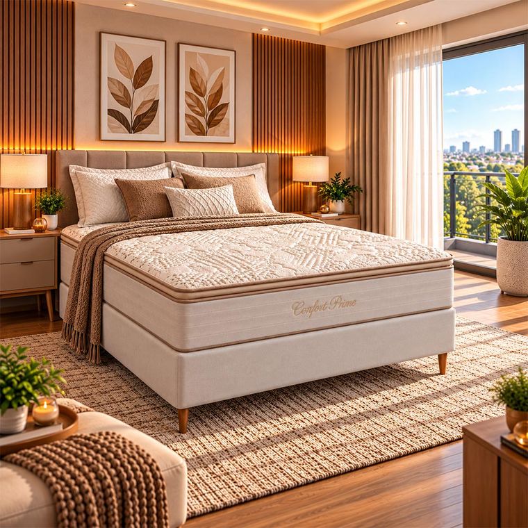Conjunto Box Casal Confort Prime com Pillow Top e Molas Ensacadas 138x188 Softflex