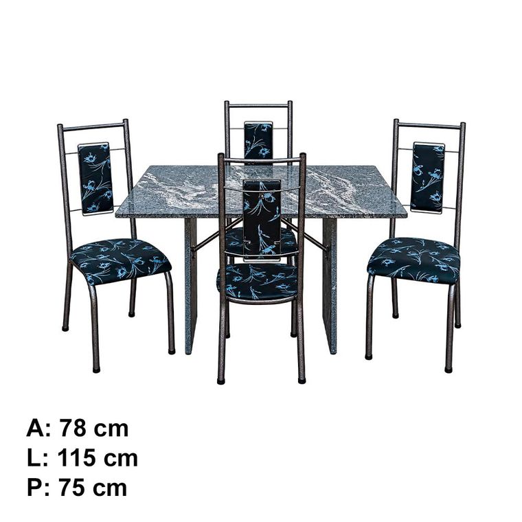 Mesa 4 Cadeiras Paris N39 Granito Luxo Aço Coelho
