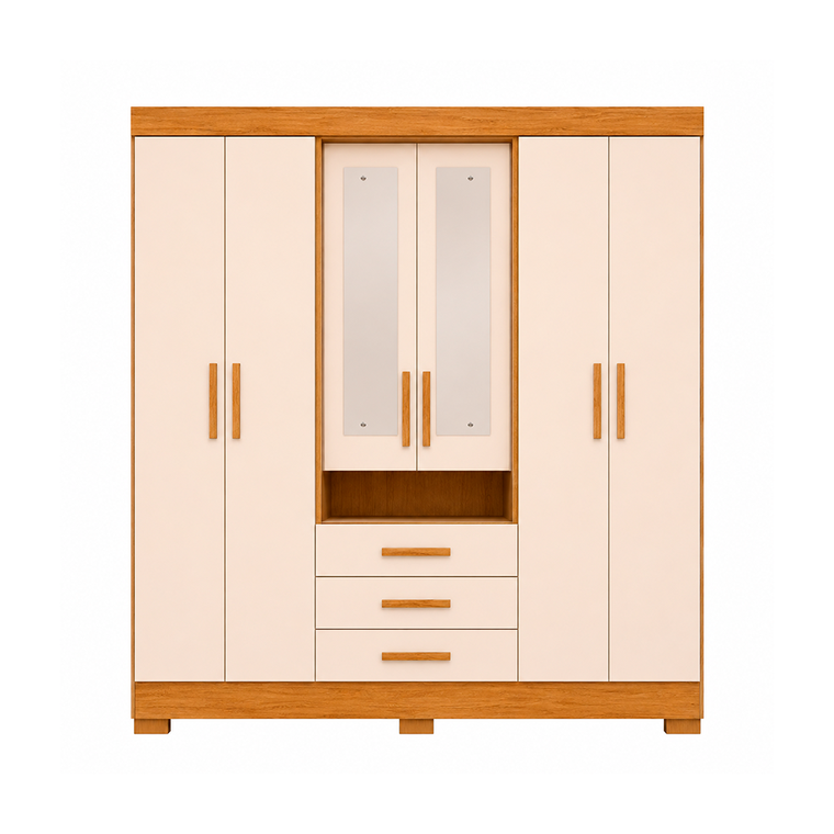 Roupeiro Debora 6 Portas Capelinha com Espelho Cinamomo/Off White ACP Moveis