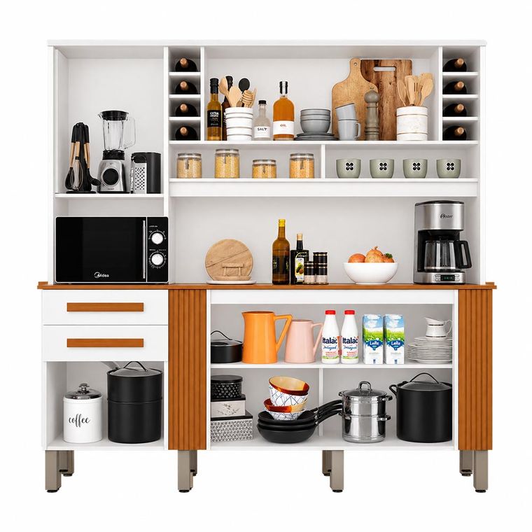 Armário Kit de Cozinha Catar Branco/Cinamomo Salleto