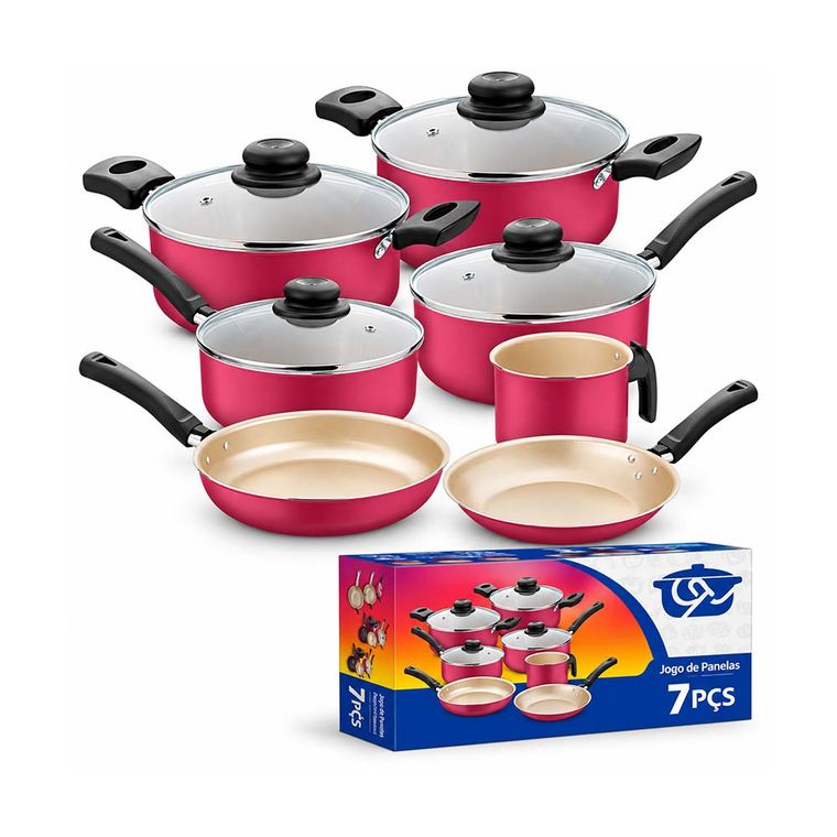 Kit Panelas Clarity 7 Peças 001286 Cereja/Creme Única Luz