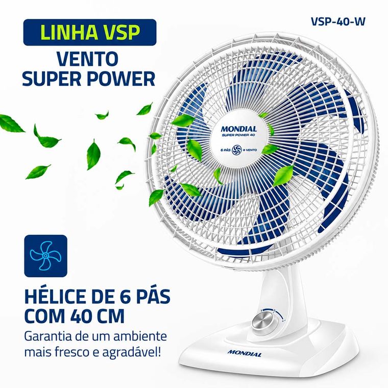 Ventilador 40CM 6P VSP-40 AP Super Power 220V Branco/Azul Mondial