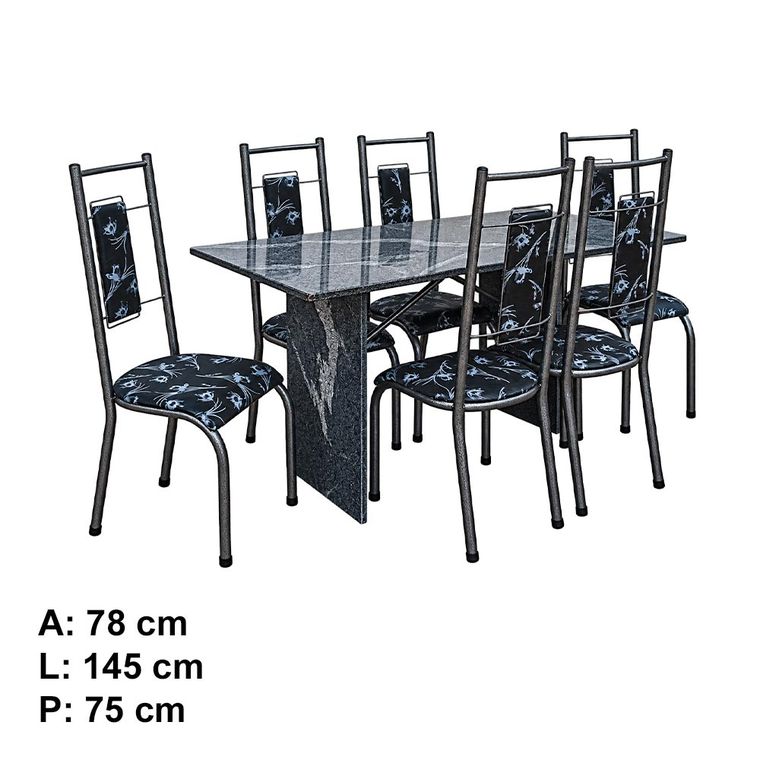 Mesa 6 Cadeiras Paris N39 Granito Luxo Aço Coelho