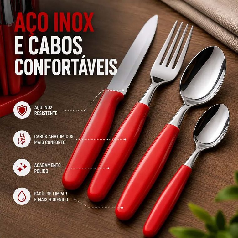 Faqueiro 25 Peças Florenza Vermelho Real
