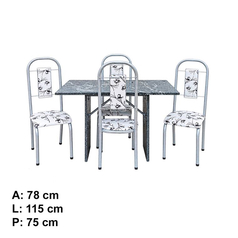 Mesa 4 Cadeiras Paris N39 Granito Luxo Aço Coelho