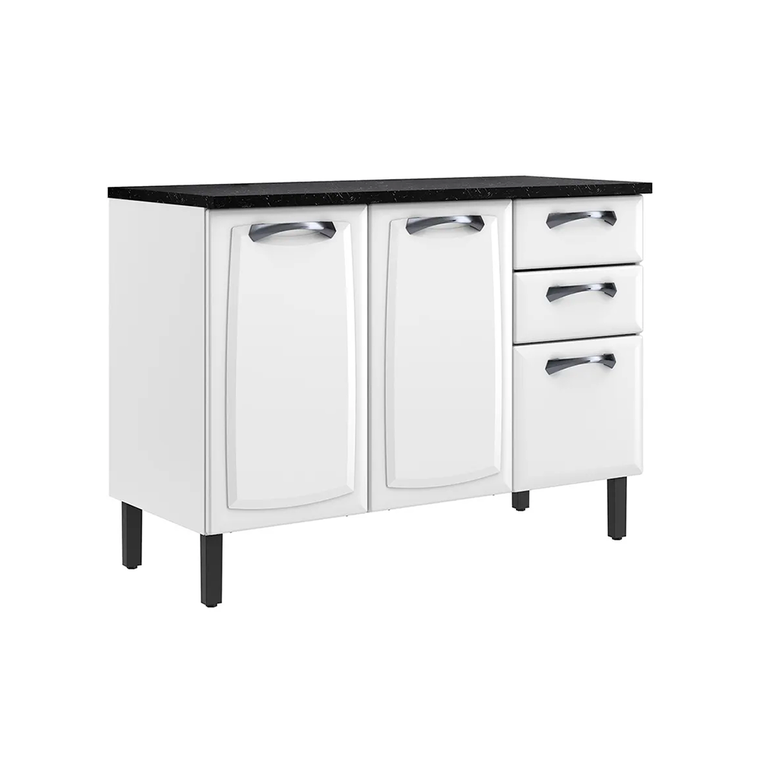 Balcão de Cozinha em Aço 3 Portas 2 Gavetas Branco New Premium Itatiaia