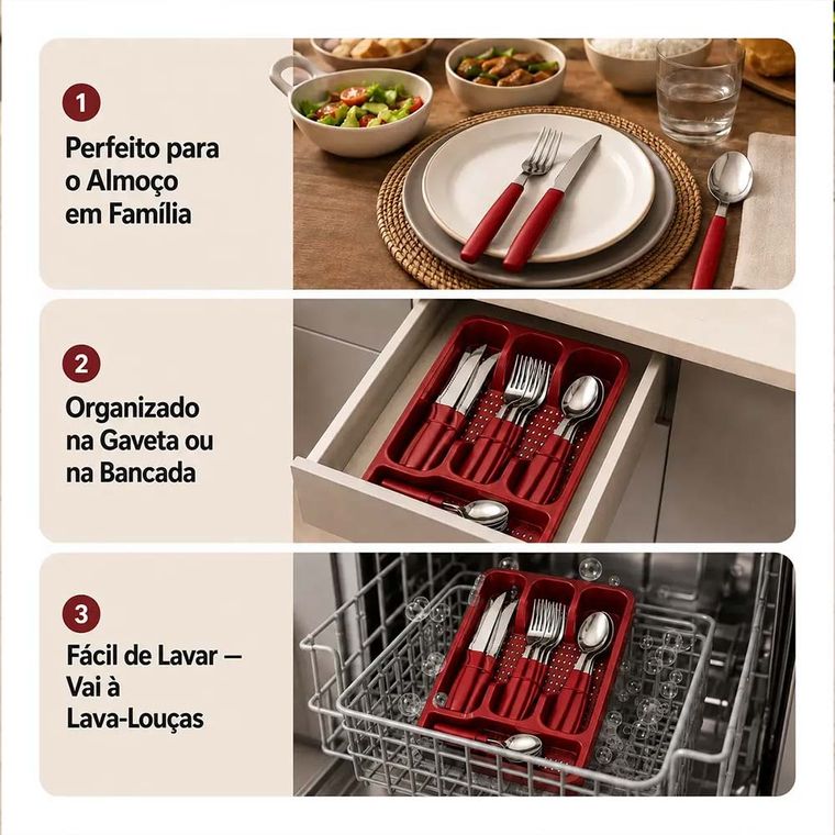 Faqueiro 25 Peças Florenza Vermelho Real