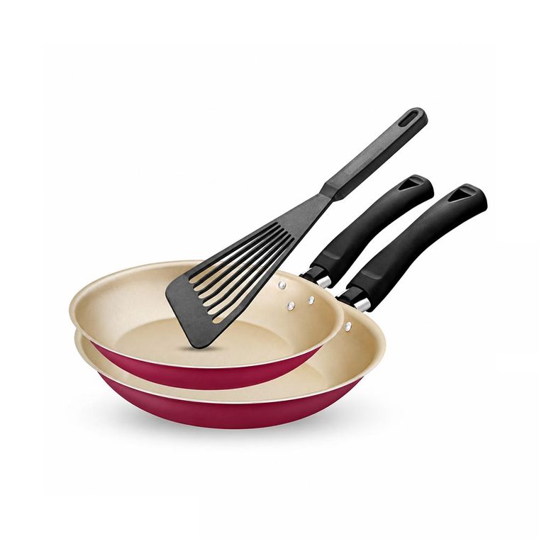 Kit Frigideiras Francesas 18 e 22 cm com Espátula Cereja/Creme Única Luz