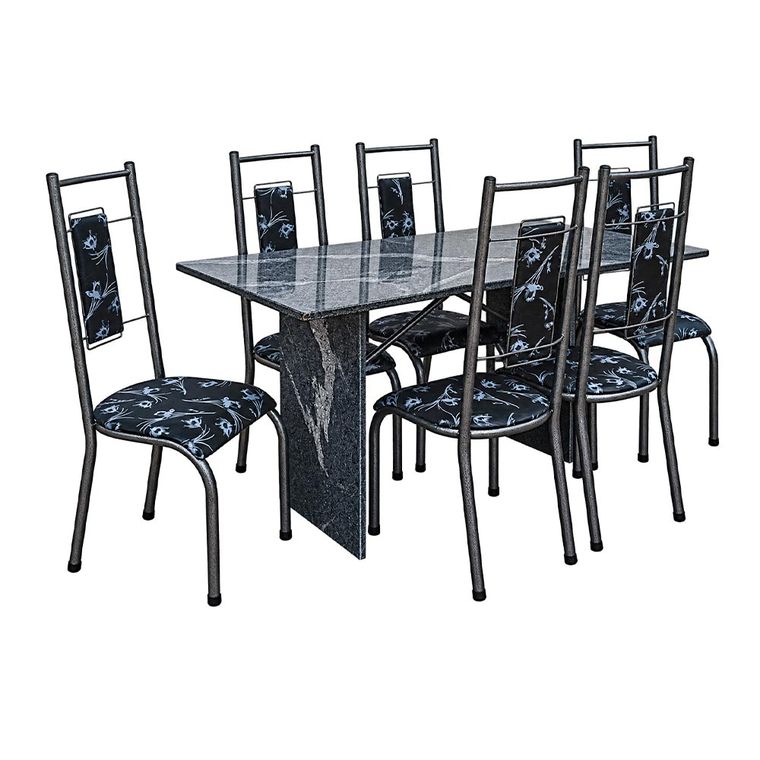 Mesa 6 Cadeiras Paris N39 Granito Luxo Aço Coelho