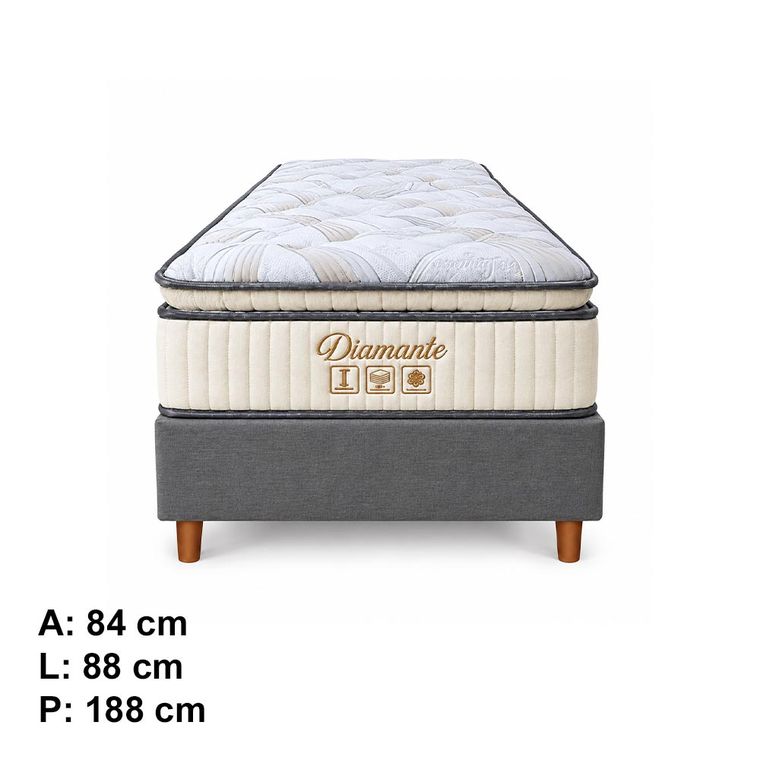 Conjunto Box Solteiro Diamante com Pillow Top e Molas Ensacadas 88x188 Softflex