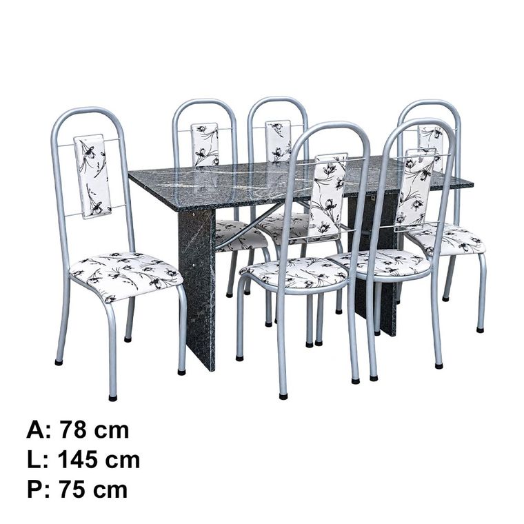 Mesa 6 Cadeiras Paris N39 Granito Luxo Aço Coelho