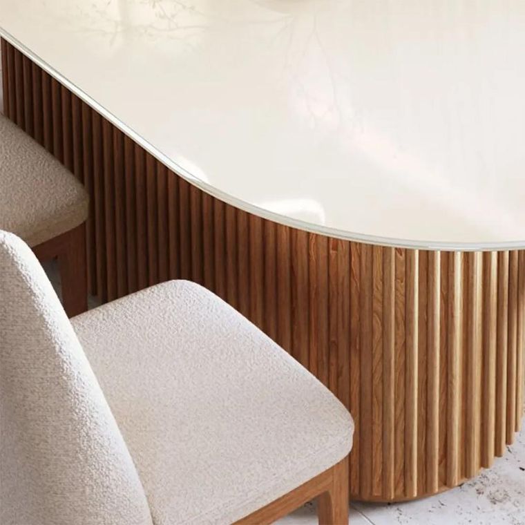 Mesa Living 1.8 C/Vidro Oval Off White/Cinamomo Imcal