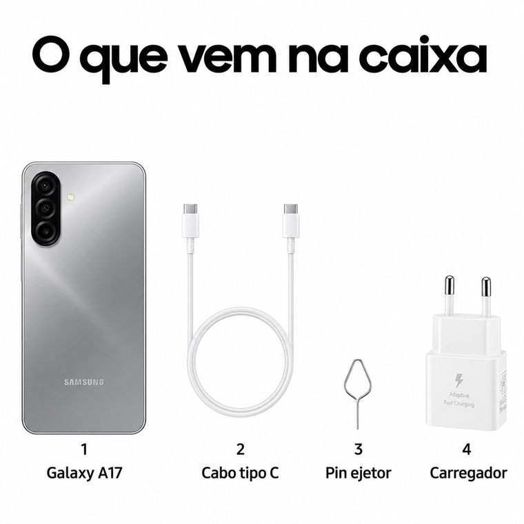 Smartphone Samsung Galaxy A17 4G Com Ia, 256gb, 8gb Ram, Câm De 50mp, Tela De 6.7 , Nfc, Ip54