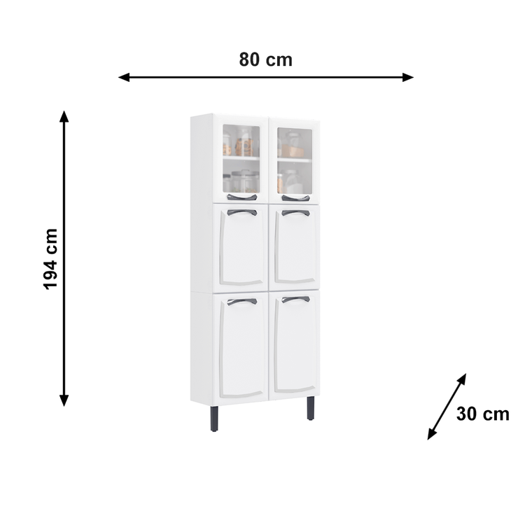 Paneleiro 80 cm 6 Portas New Premium Branco Itatiaia
