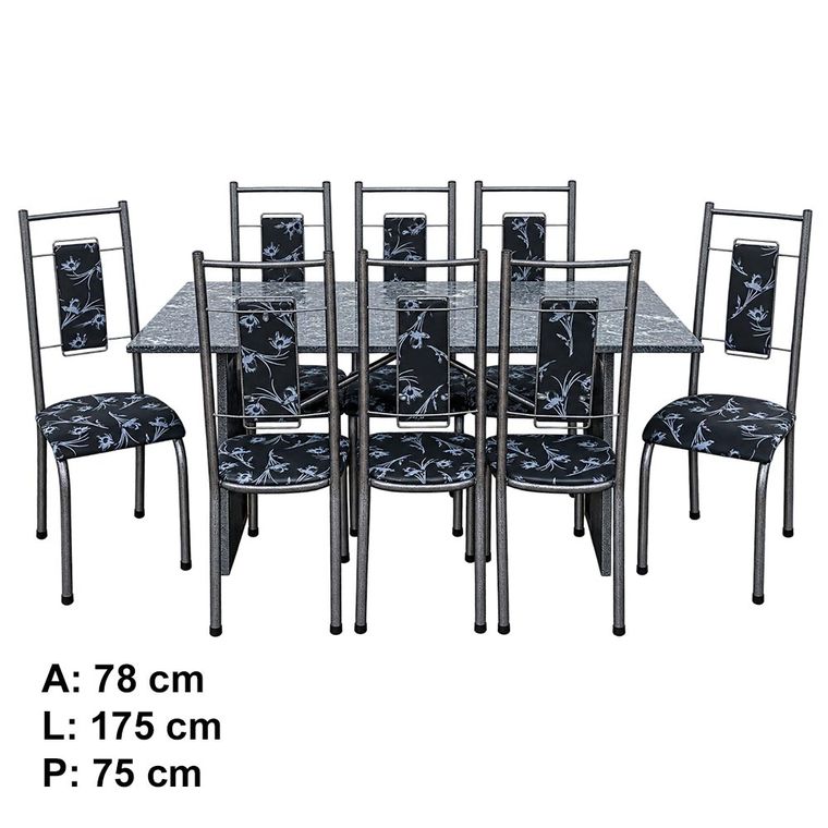 Mesa 8 Cadeiras Paris N39 Granito Luxo Aço Coelho