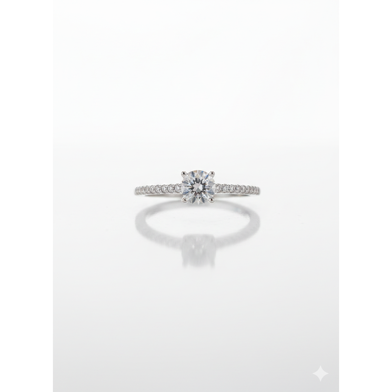 Anel Solitário Cravejado Moissanita de Prata