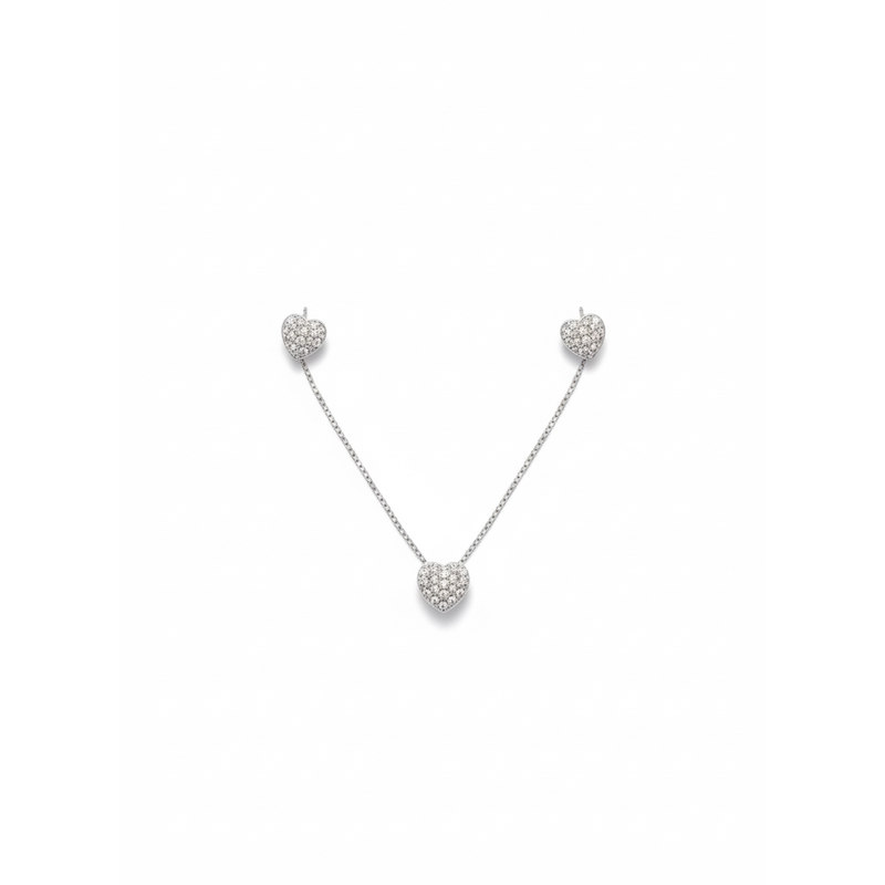 Conjunto Corações Cravejado Zirconias de Prata