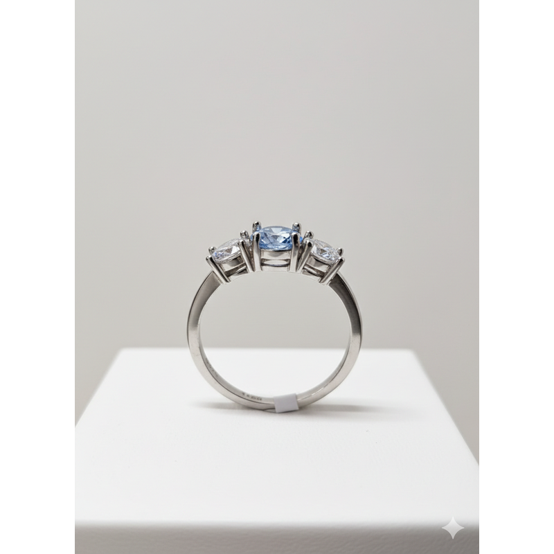 Anel Três Pedras Moissanita Colorido de Prata