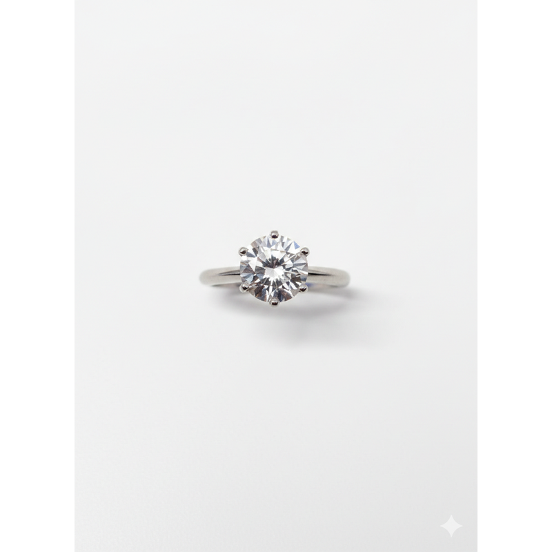 Anel Solitário de Moissanita 8MM e Com 6 Garras de Prata