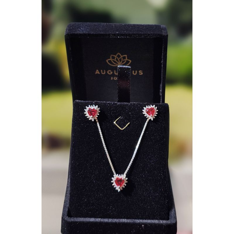 Conjunto Coração Colorido Cravejado Zirconia prata 