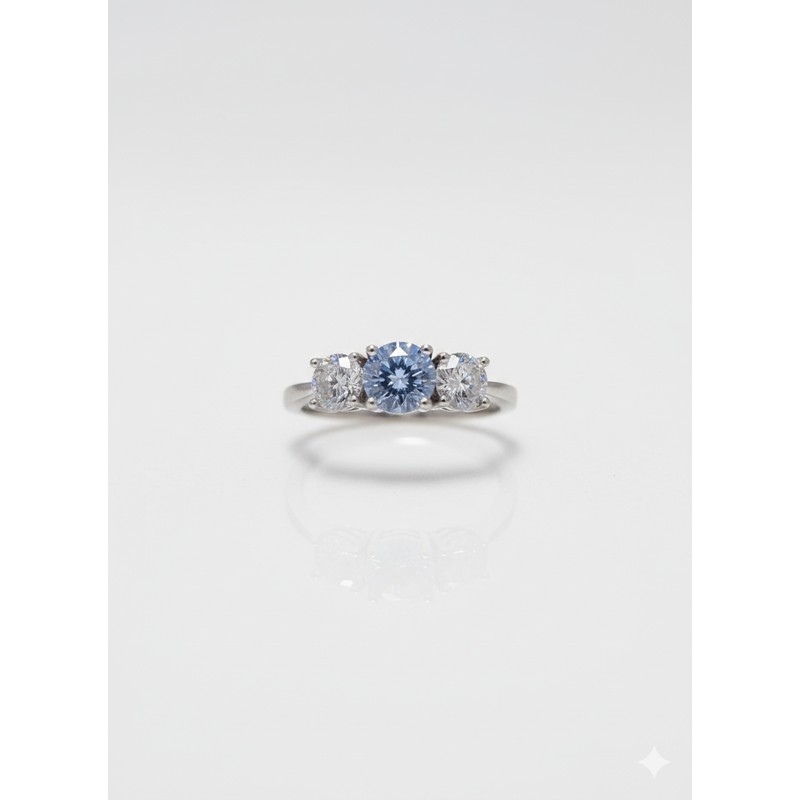 Anel Três Pedras Moissanita Colorido de Prata