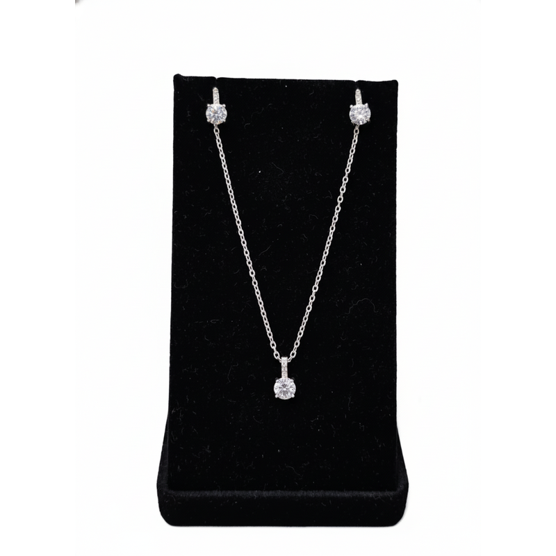 Conjunto Ponto de Luz Pendurado de Moissanita Prata