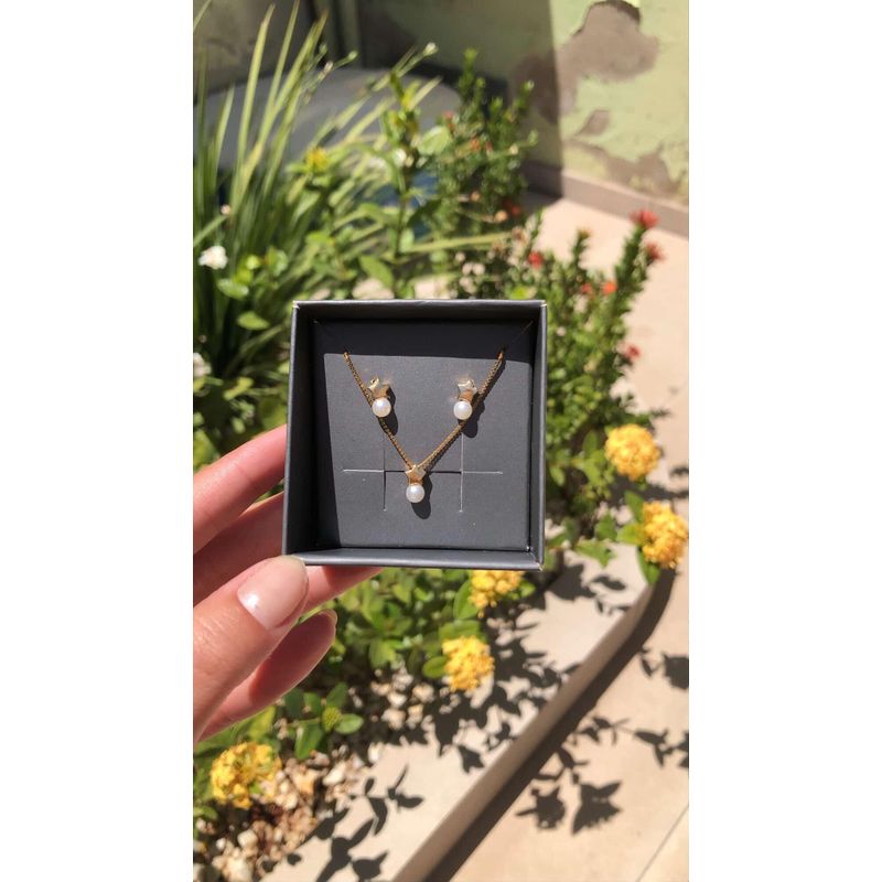 Conjunto Estrela Pérola Veneziana Folheado
