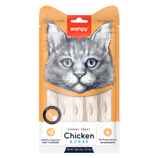 PETISCO DE GATO CREMOSO - CREAMY FRANGO E CARANGUEIJO 70G - WANPY