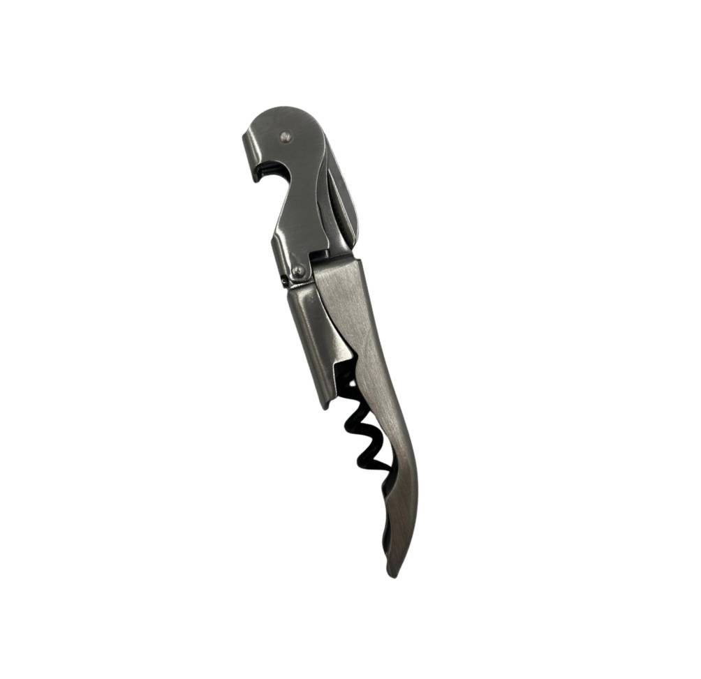 SACA ROLHA COM ABRIDOR E CORTA LACRE EM ACO INOX CINZA