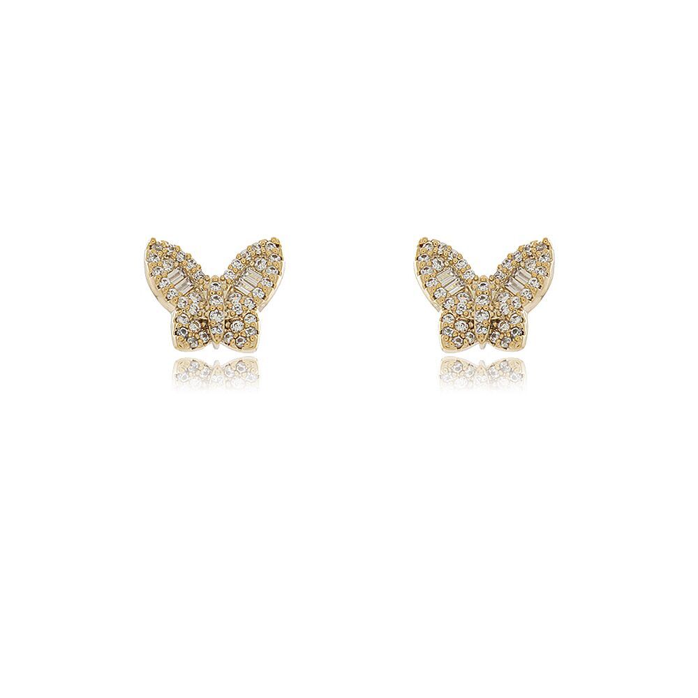 Brinco Butterfly com Zircônias Brancas Baguete 