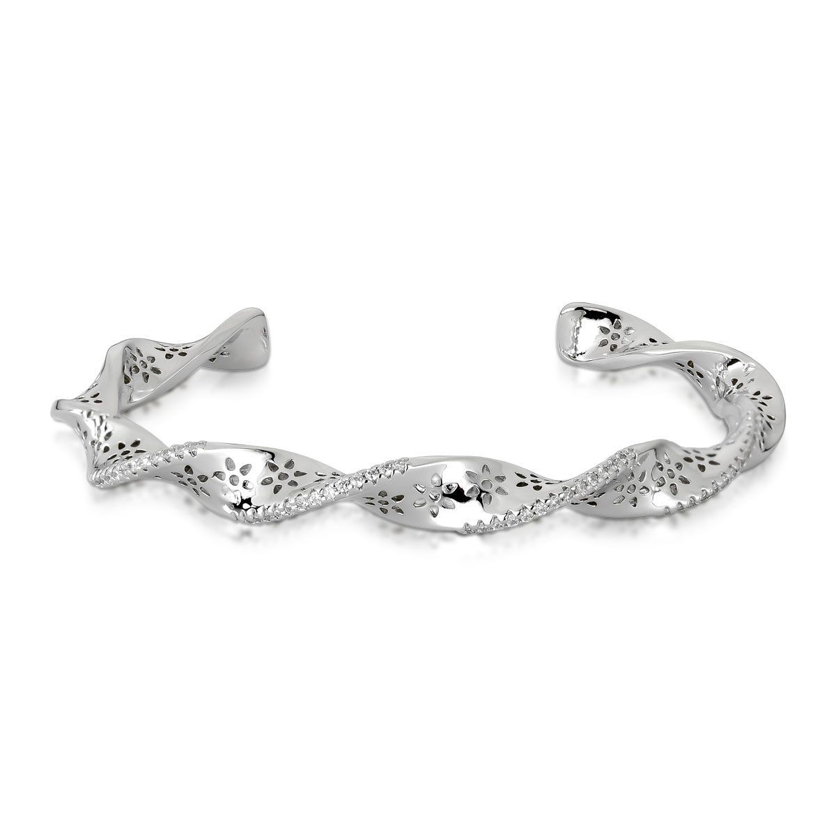 bracelete torcido de flor com zirconias