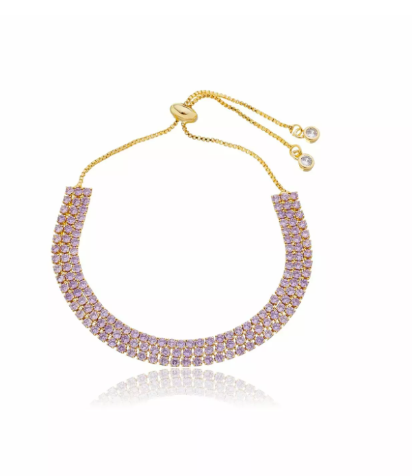 Pulseira Riviera Tripla Cravação em Zircônia e Fecho Shambala Referência: PUL-083-9