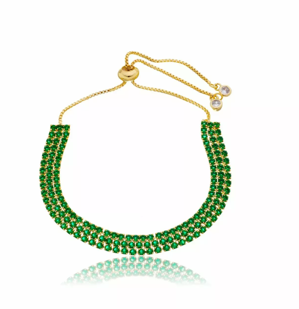 Pulseira Riviera Tripla Cravação em Zircônia e Fecho Shambala Referência: PUL-083-4
