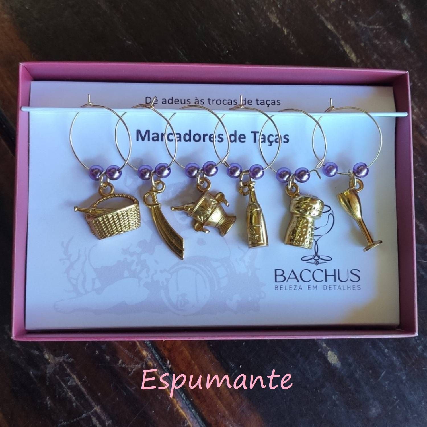 Conjunto Marcador de Taças Bacchus - Espumante Ouro