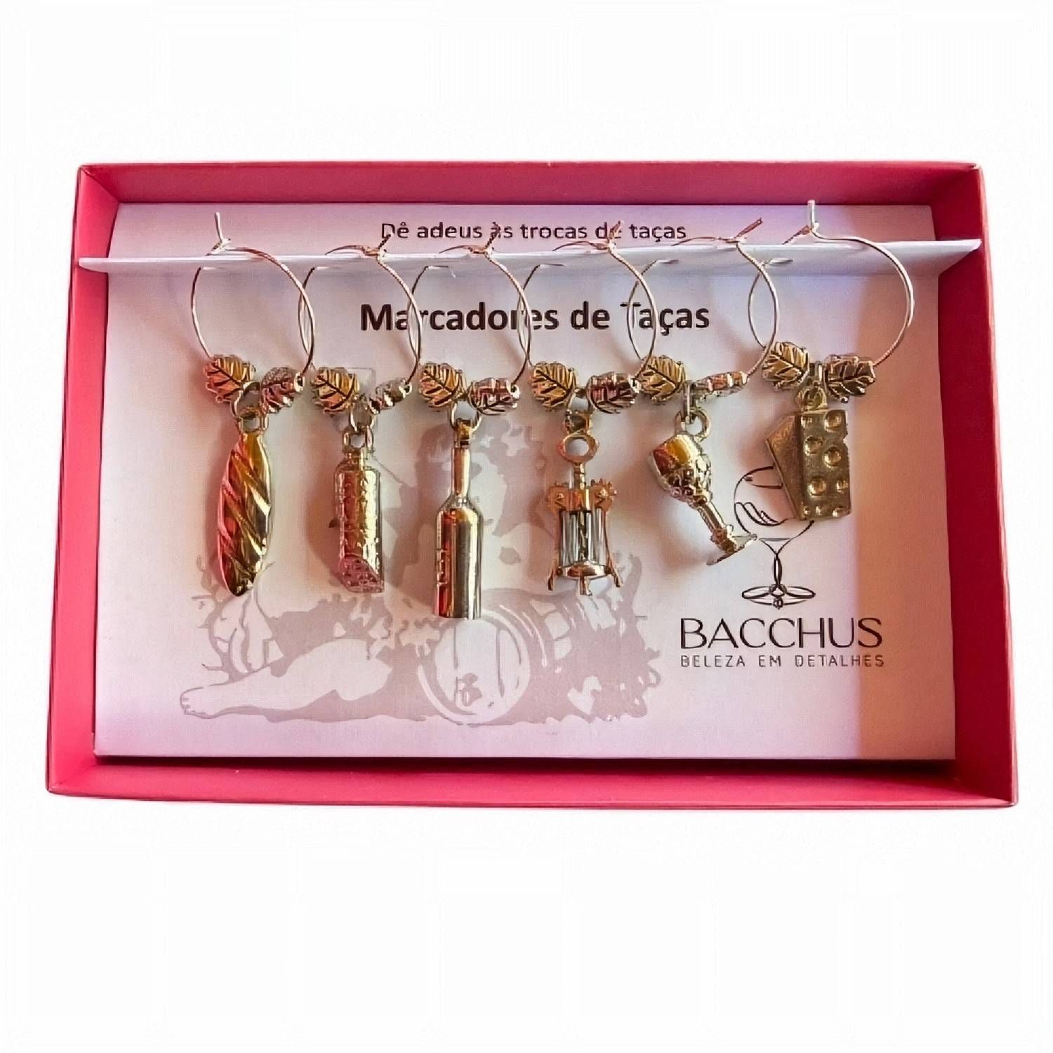 Conjunto Marcador de Taças Bacchus - Queijos e Vinho Prata