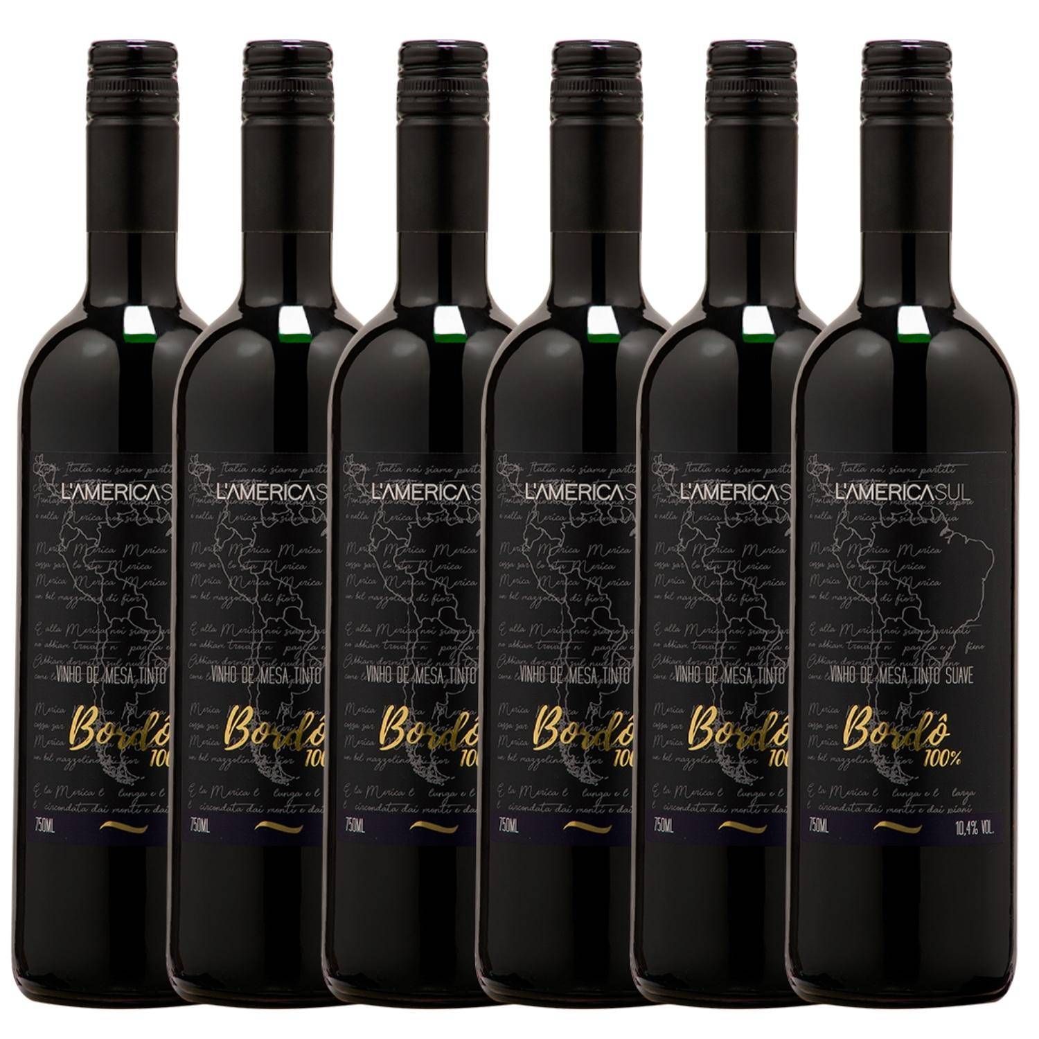 Kit com 6x Santini Vinho Tinto Bordô L'america Suave