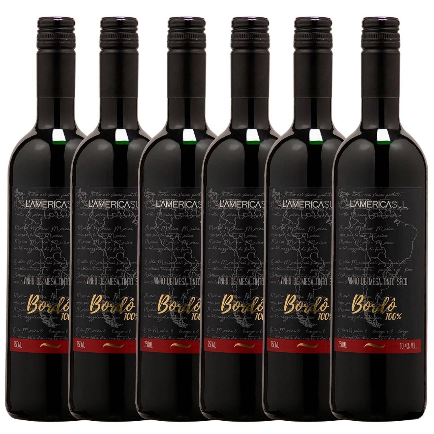Kit com 6x Santini Vinho Tinto Bordô L'america