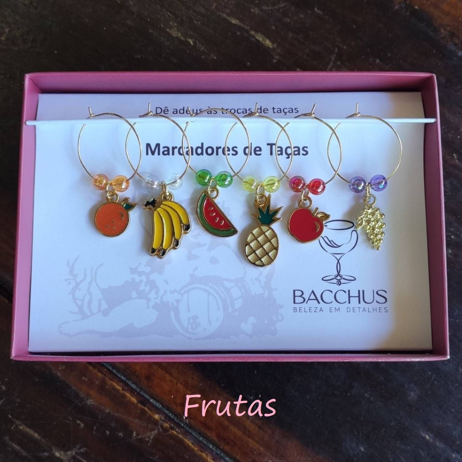 Conjunto Marcador de Taças Bacchus - Frutas Ouro