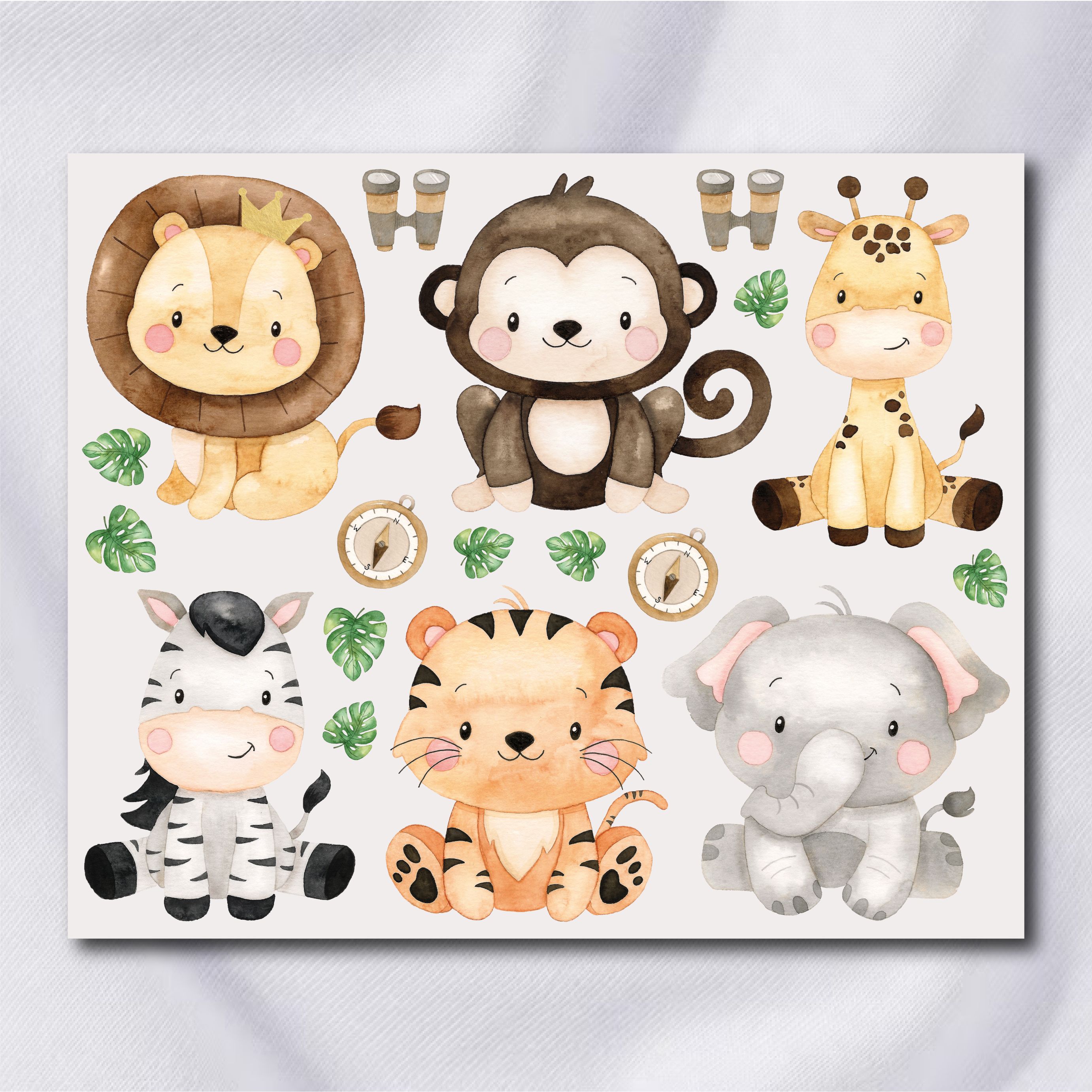 Safari Cute Menino 6cm - Decalque para Tecido