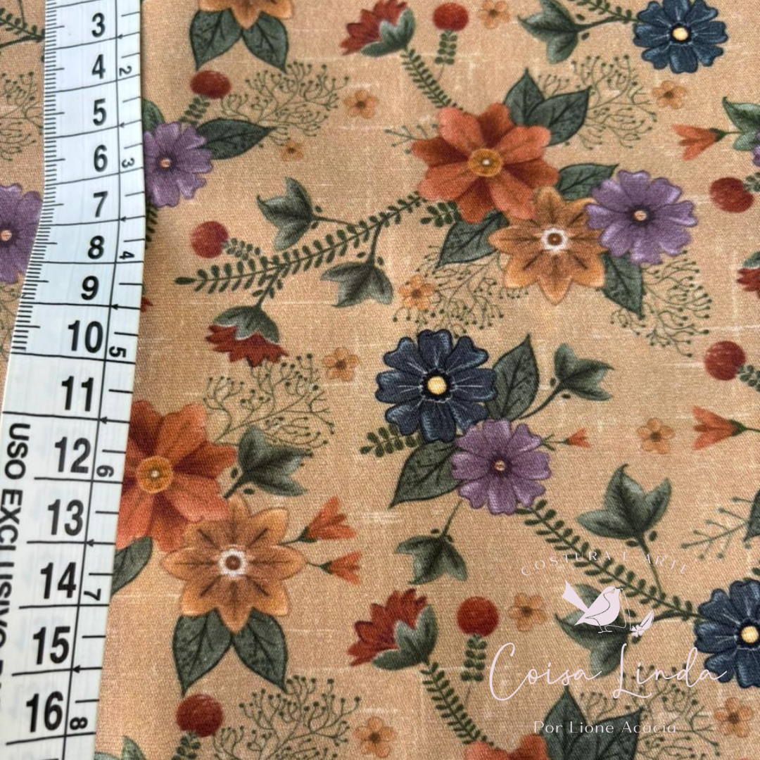 TRICOLINE DIGITAL FLORAL COUNTRY FUNDO CARAMELO