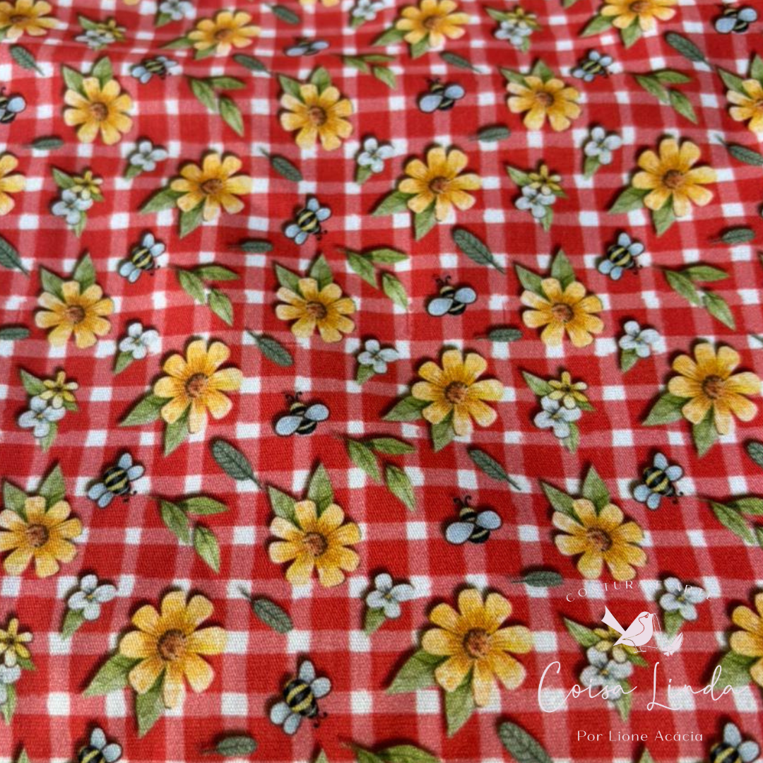 TRICOLINE DIGITAL MINI FLORAL FUNDO VERMELHO