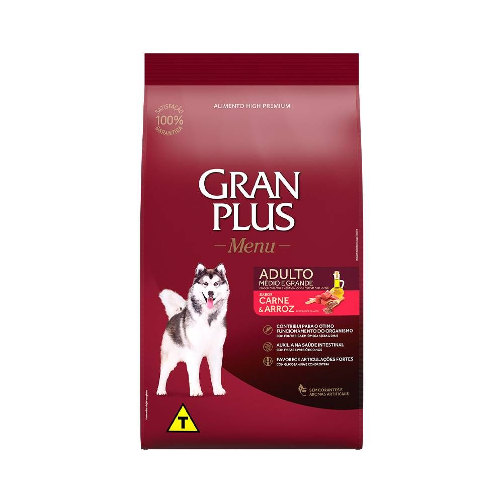 Ração GranPlus Menu para Cães Adultos de Porte Mini Sabor Carne e Arroz 15kg