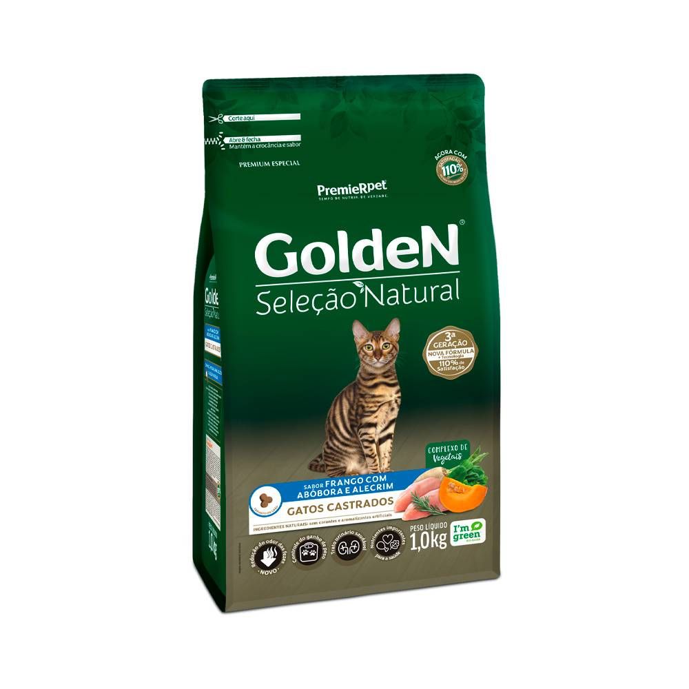 Ração Golden Seleção Natural para Gatos Adultos Castrados Sabor Frango com Abóbora e Alecrim 1kg