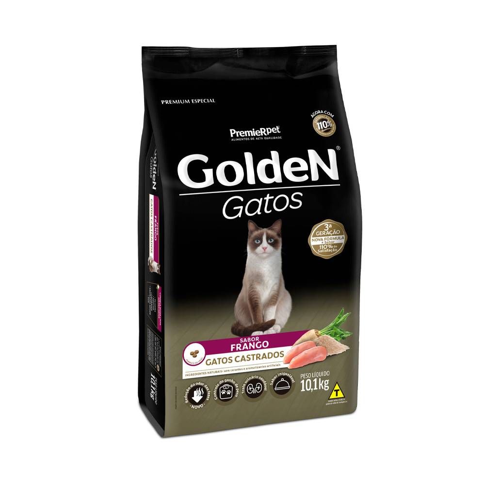 Ração Golden para Gatos Adultos Castrados Sabor Frango 10,1kg
