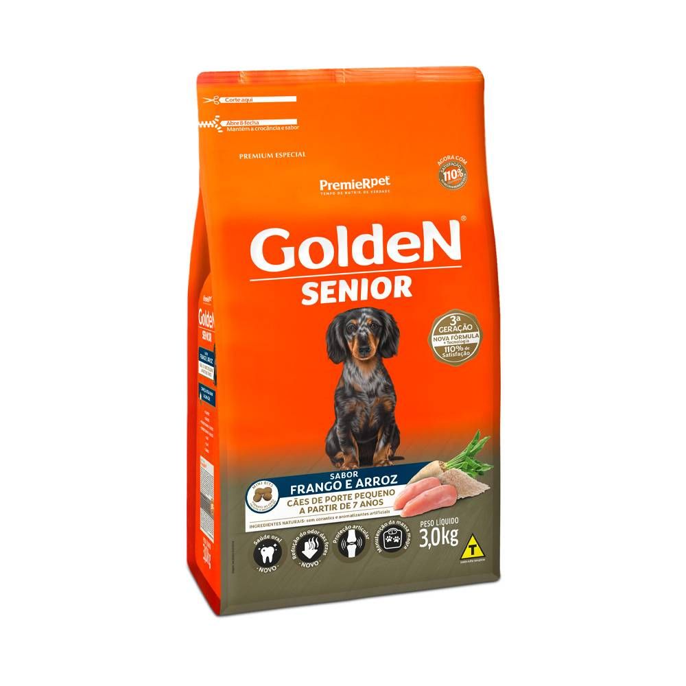 Ração Golden Fórmula Mini Bits para Cães Senior de Porte Pequeno Sabor Frango e Arroz 3kg